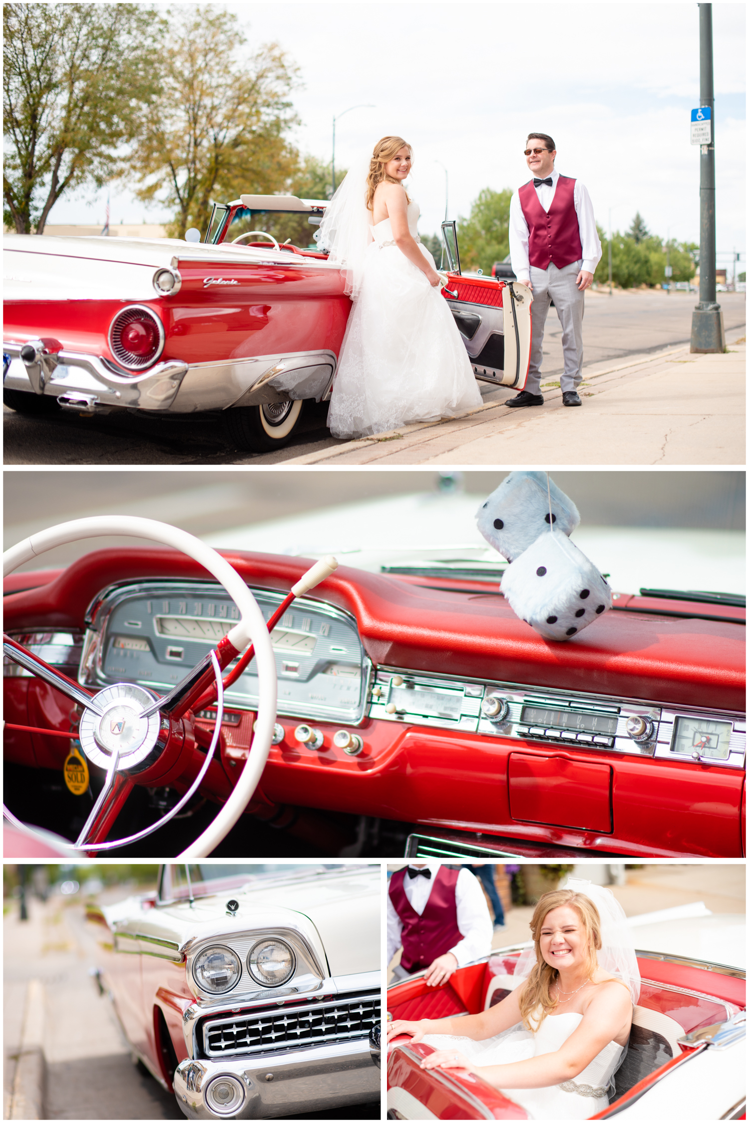 Wedding Transportation for Bride - Red Ford Skyliner convertible by Conquest Classic Cars of Greeley  | Greeley Armory Wedding - Britni Girard Photography - Colorado Wedding and Lifestyle Photography