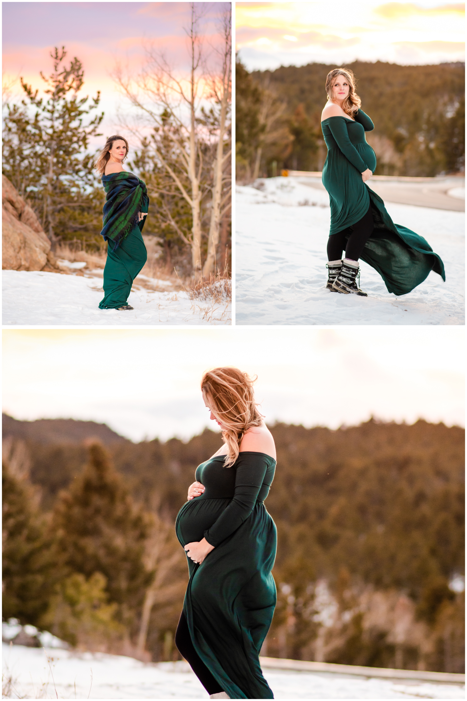 Sarah Brooks Styled Winter Maternity Session | Britni Girard Photography - Colorado Lifestyle Photographer - Black Dress maternity shoot in rocky mountains | Hair and Makeup by Chaundra Nelms Revier Glam 5280