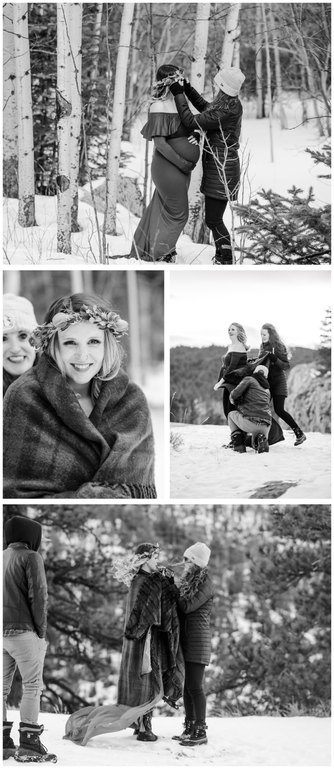 Sarah Brooks Styled Winter Maternity Session | Britni Girard Photography - Colorado Lifestyle Photographer - Black Dress maternity shoot in rocky mountains | Hair and Makeup by Chaundra Nelms Revier Glam 5280