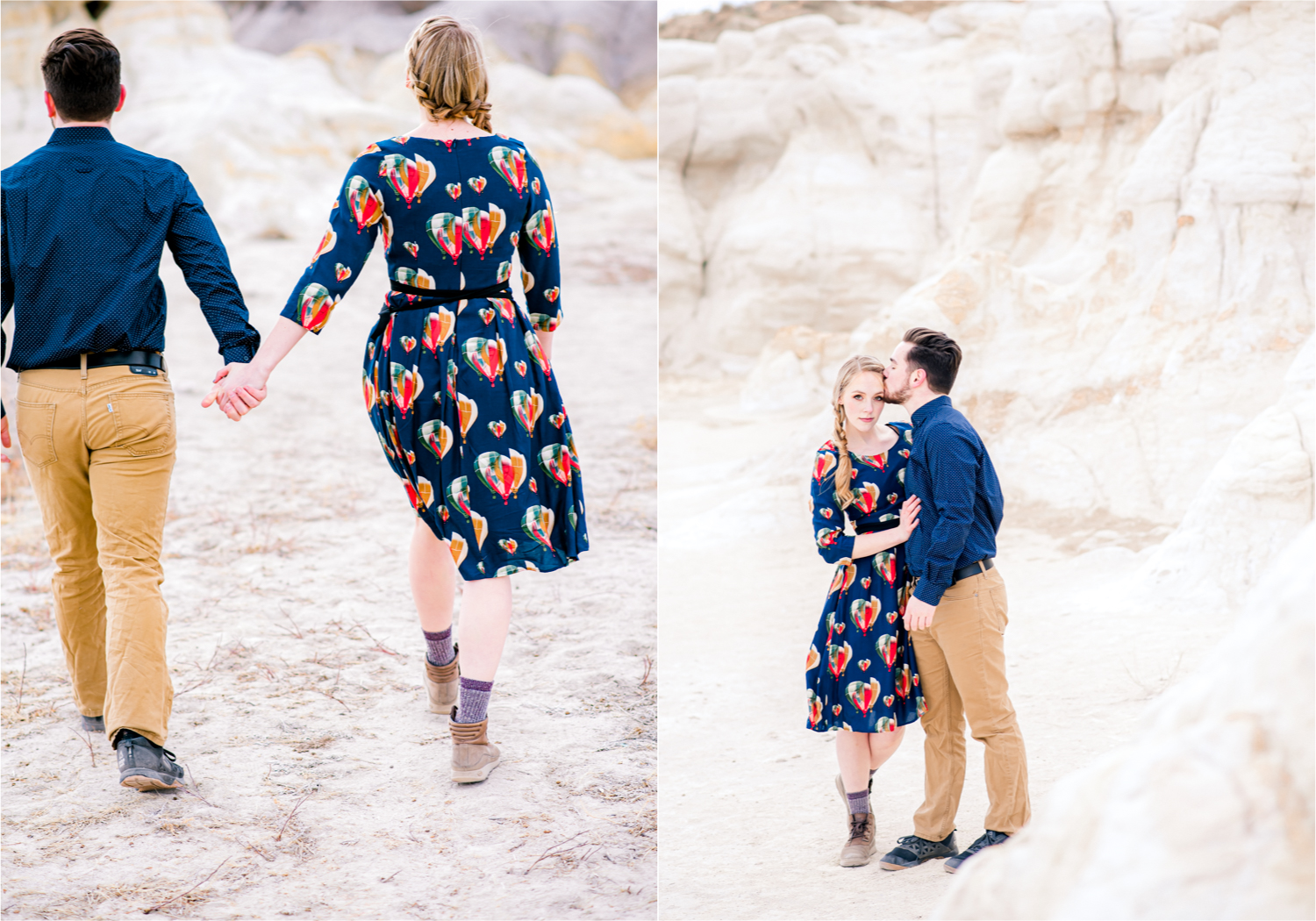 Engagement at Colorado Paint Mines in Calhan, Colorado near Colorado Springs | Britni Girard Photography Colorado Wedding Photographer, adventure engagement session with whimsical charm for two newly engaged artists | Sunset Engagement at Paint Mines