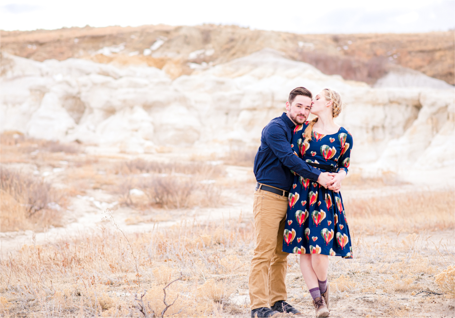 Engagement at Colorado Paint Mines in Calhan, Colorado near Colorado Springs | Britni Girard Photography Colorado Wedding Photographer, adventure engagement session with whimsical charm for two newly engaged artists | Sunset Engagement at Paint Mines