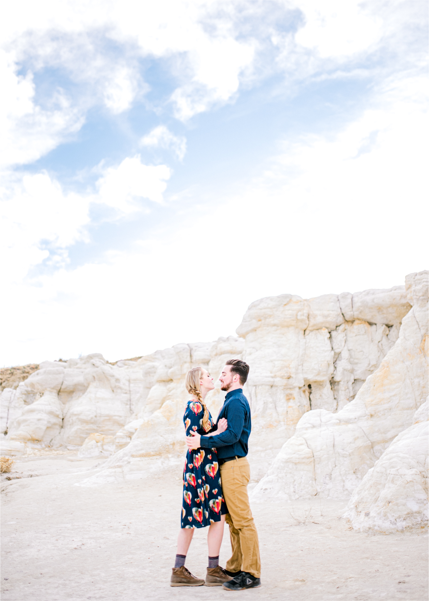 Engagement at Colorado Paint Mines in Calhan, Colorado near Colorado Springs | Britni Girard Photography Colorado Wedding Photographer, adventure engagement session with whimsical charm for two newly engaged artists | Sunset Engagement at Paint Mines