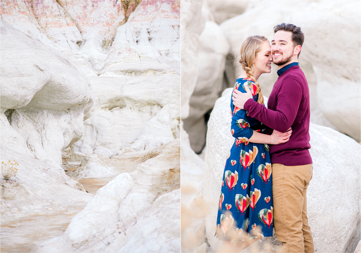 Engagement at Colorado Paint Mines in Calhan, Colorado near Colorado Springs | Britni Girard Photography Colorado Wedding Photographer, adventure engagement session with whimsical charm for two newly engaged artists | Sunset Engagement at Paint Mines