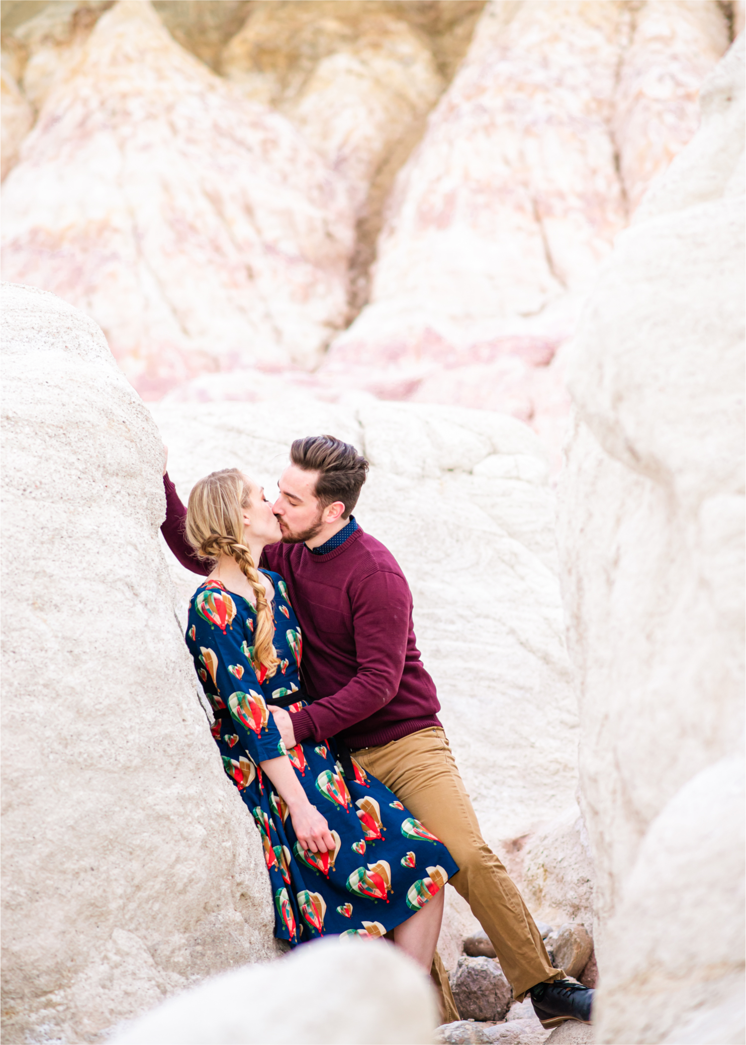 Engagement at Colorado Paint Mines in Calhan, Colorado near Colorado Springs | Britni Girard Photography Colorado Wedding Photographer, adventure engagement session with whimsical charm for two newly engaged artists | Sunset Engagement at Paint Mines