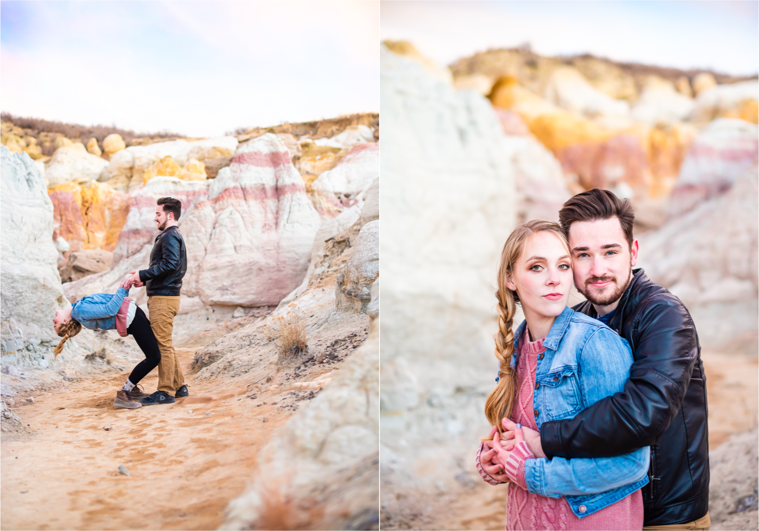 Engagement at Colorado Paint Mines in Calhan, Colorado near Colorado Springs | Britni Girard Photography Colorado Wedding Photographer, adventure engagement session with whimsical charm for two newly engaged artists | Sunset Engagement at Paint Mines
