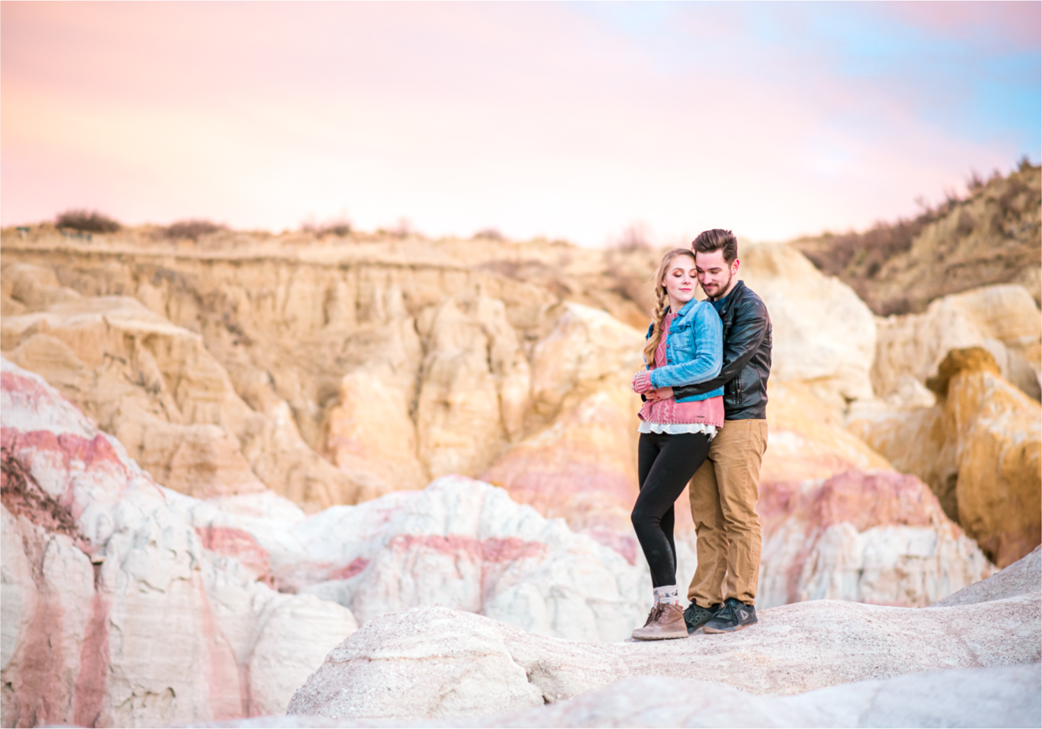 Engagement at Colorado Paint Mines in Calhan, Colorado near Colorado Springs | Britni Girard Photography Colorado Wedding Photographer, adventure engagement session with whimsical charm for two newly engaged artists | Sunset Engagement at Paint Mines