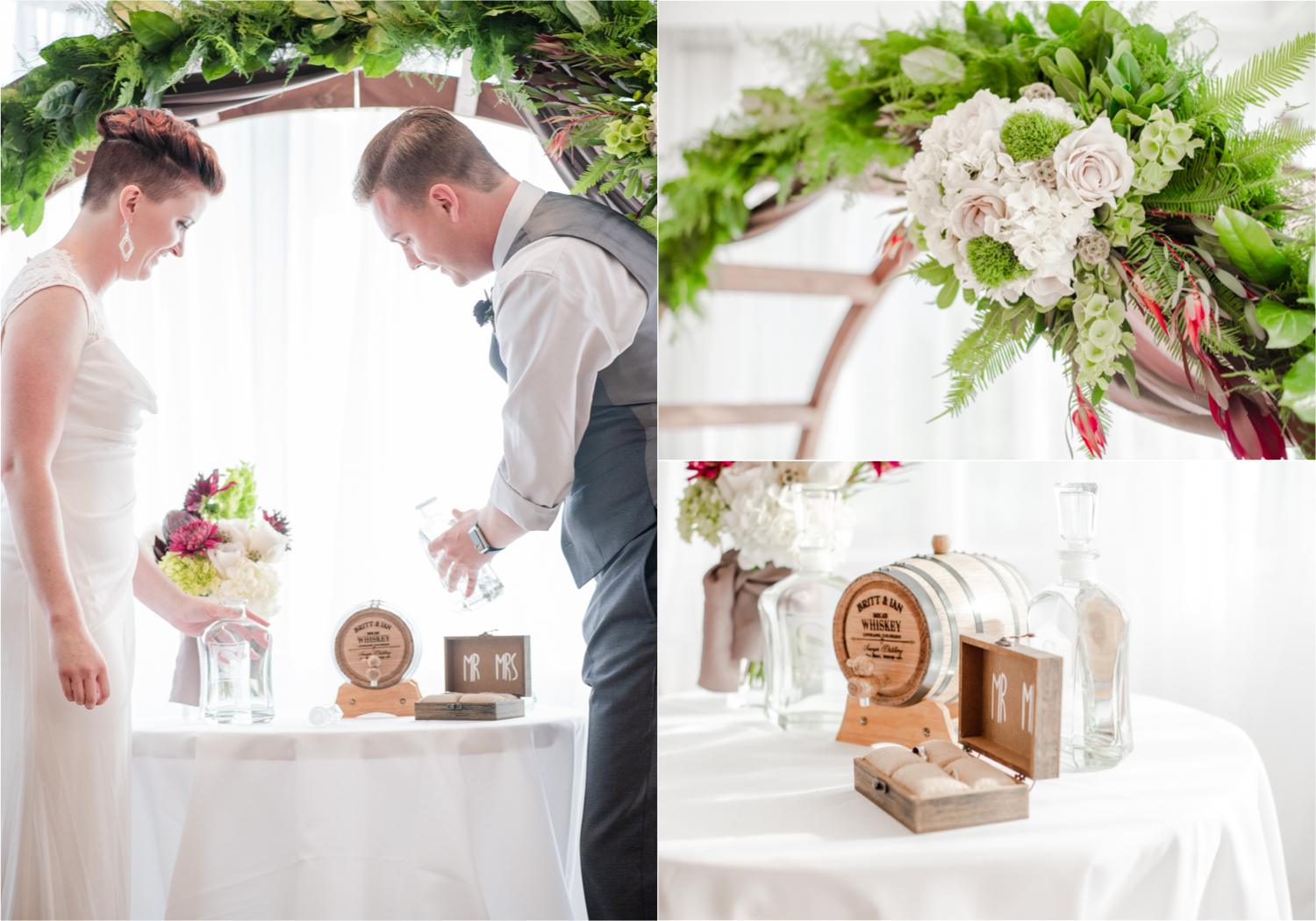 Modern Romantic wedding at Wedgwood Weddings Brittany Hill in Denver Colorado | Britni Girard Photography | Whiskey unity ceremony and live band The Burroughs are highlights of this musician couples wedding | Dragonfly Floral Company