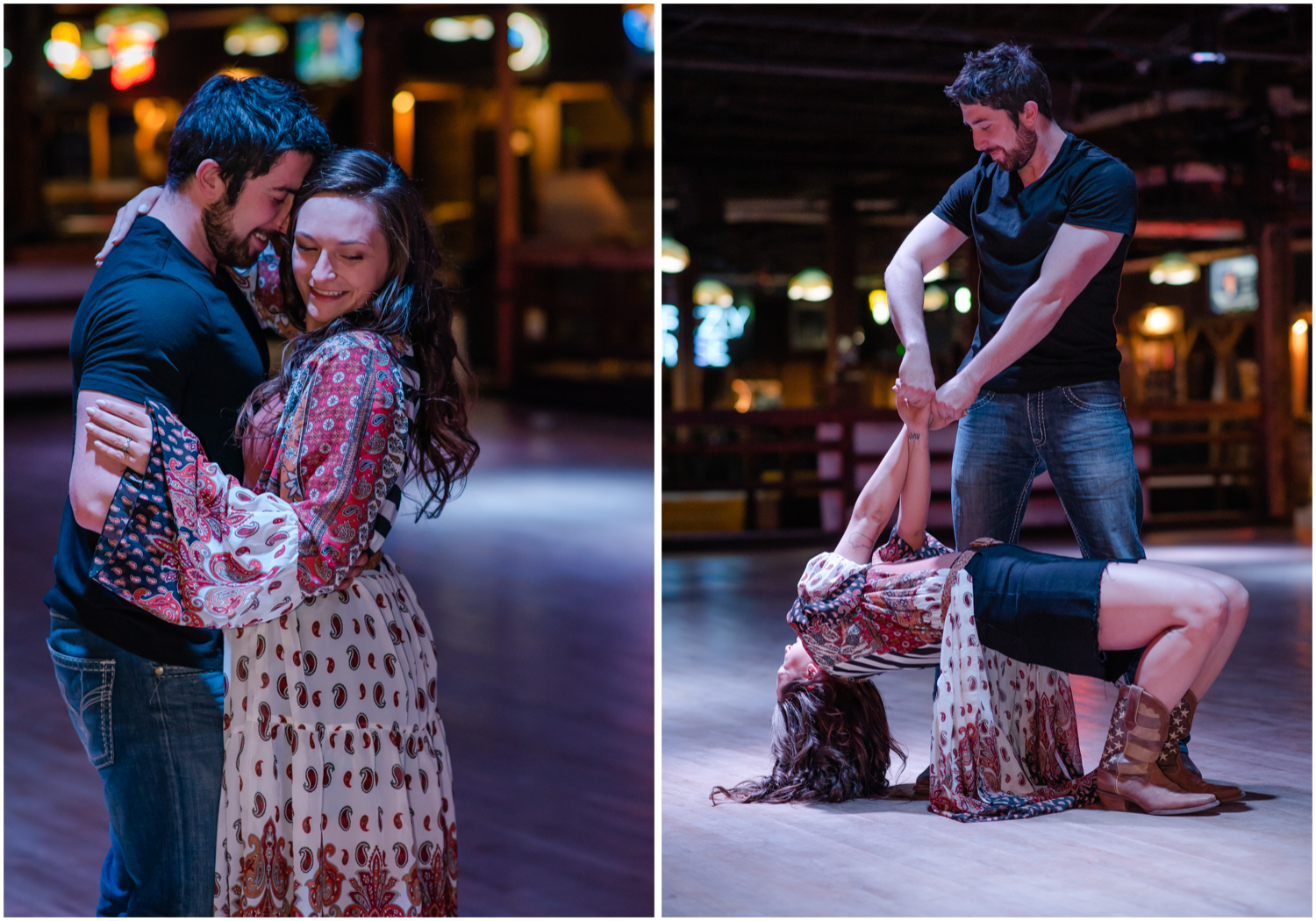 Country Themed Engagement Photos | By Wedding Photographer Britni Girard Photography in Denver Colorado, The Grizzly Rose Engagement, Country Dancing Engagement
