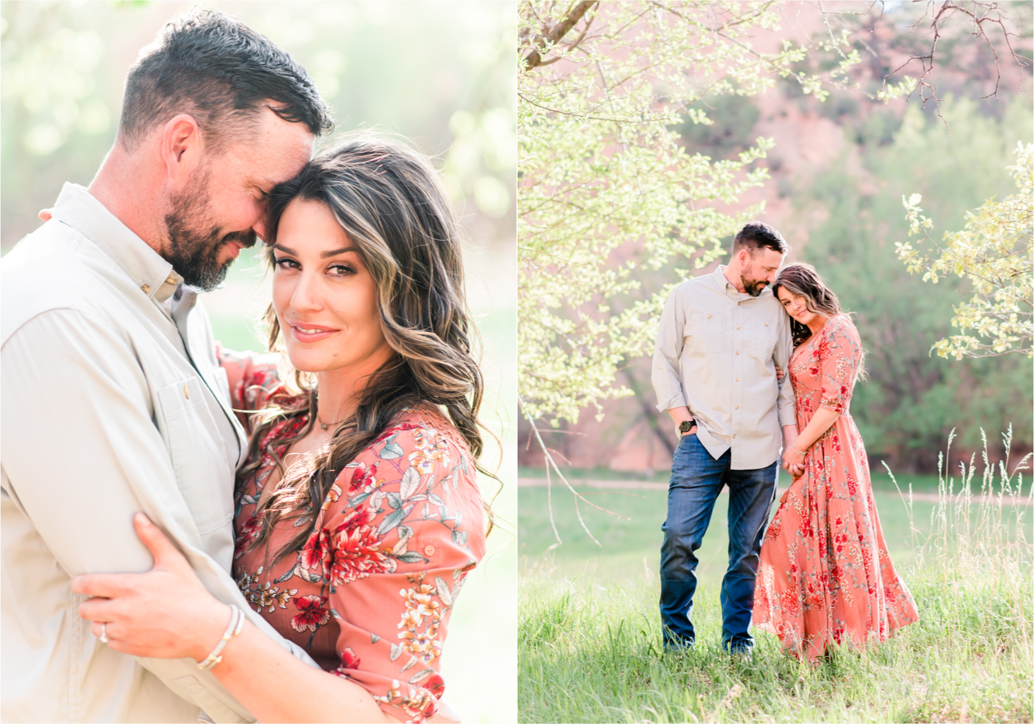 Romantic Summer Engagement at Red Rock Canyon Park in Colorado Springs | Britni Girard Photography Colorado Wedding Photographer and Videographer | Floral Dress, Green Dress, Grassy Fields, Rustic Boho Engagement