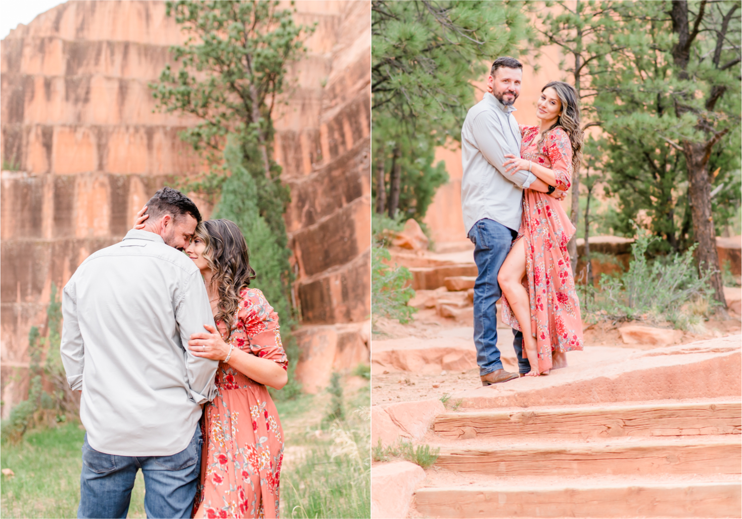 Romantic Summer Engagement at Red Rock Canyon Park in Colorado Springs | Britni Girard Photography Colorado Wedding Photographer and Videographer | Floral Dress, Green Dress, Grassy Fields, Rustic Boho Engagement