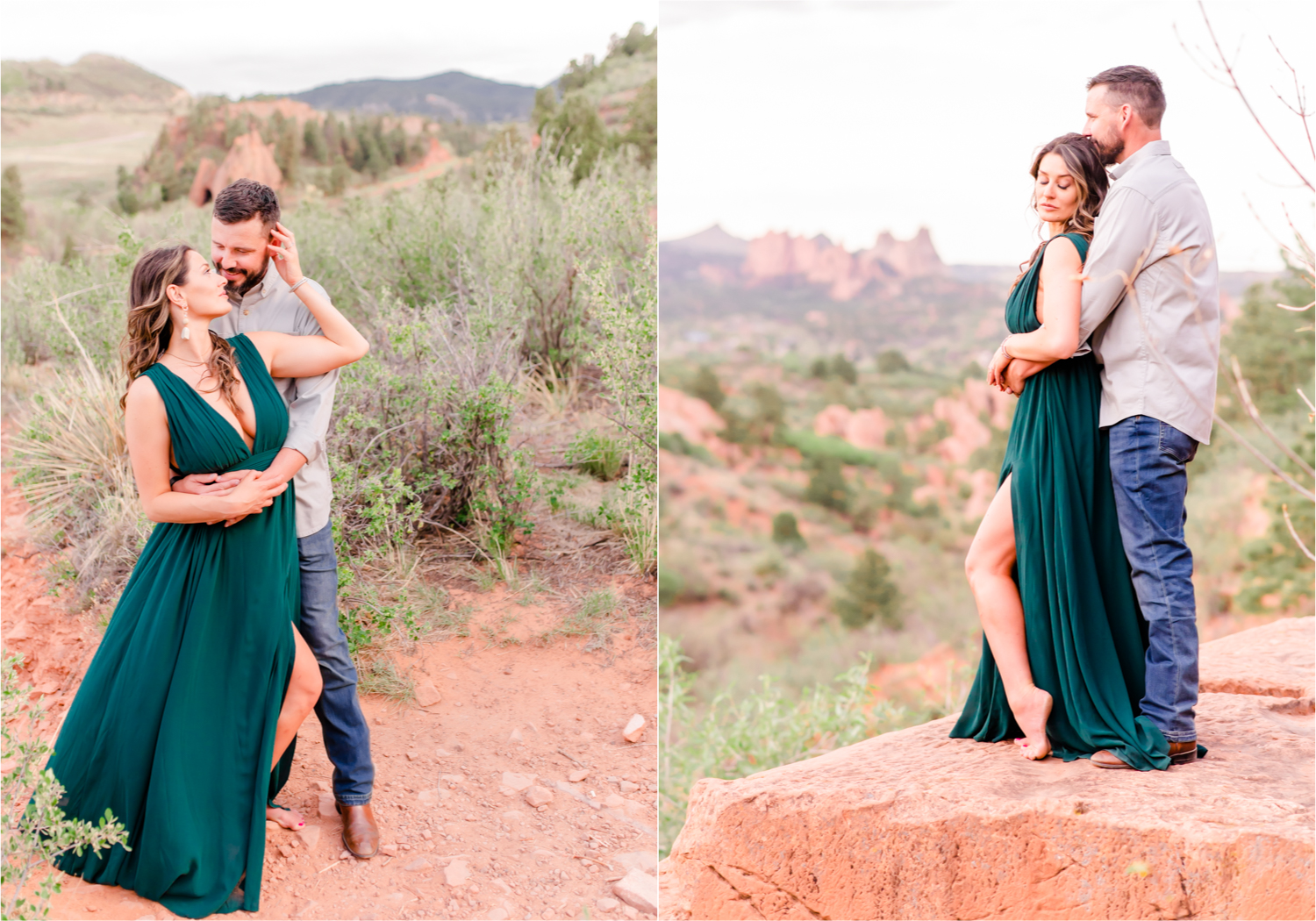 Romantic Summer Engagement at Red Rock Canyon Park in Colorado Springs | Britni Girard Photography Colorado Wedding Photographer and Videographer | Floral Dress, Green Dress, Grassy Fields, Rustic Boho Engagement