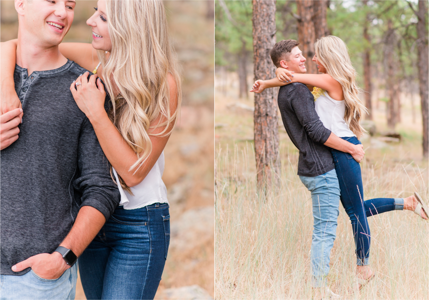 Romantic Summer engagement Lakeside at Carter Lake | Britni Girard Photography, Colorado Wedding Photographer | Walks down by the water and dancing on the dock during casual engagement in Loveland Colorado