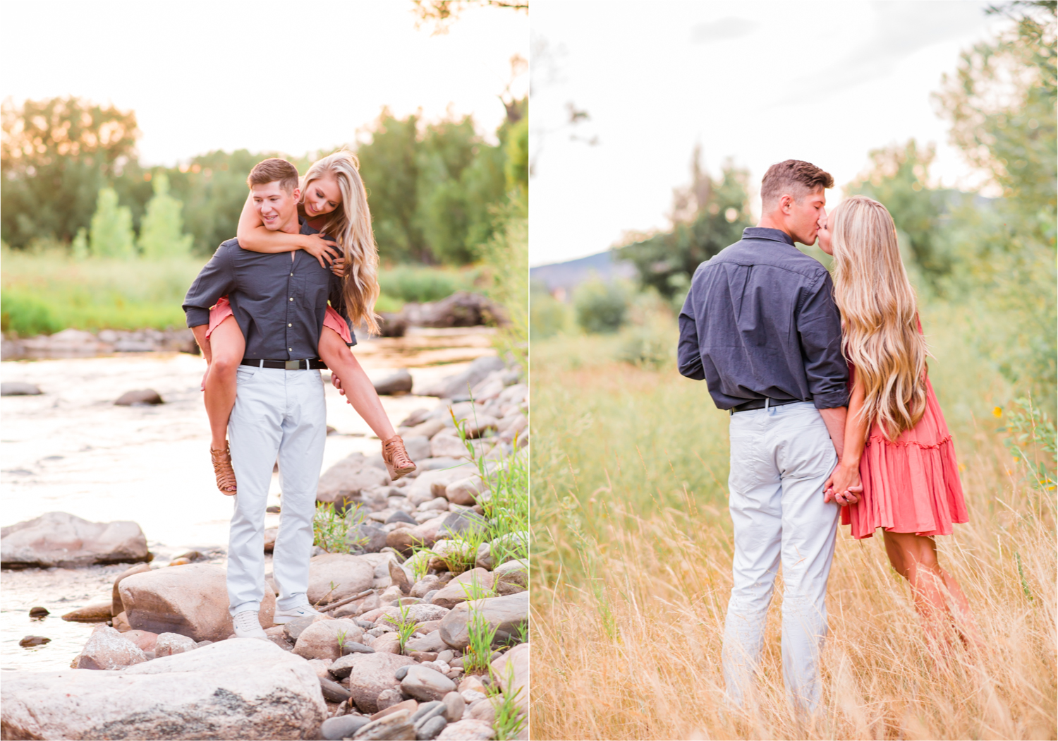 Romantic Winery engagement at Sweet Heart Winery in Loveland  | Britni Girard Photography, Colorado Wedding Photographer | Strolls along the Big Thompson River at Sunset, toasting their engagement with Sweet Heart Wine and dancing in the field during sunset