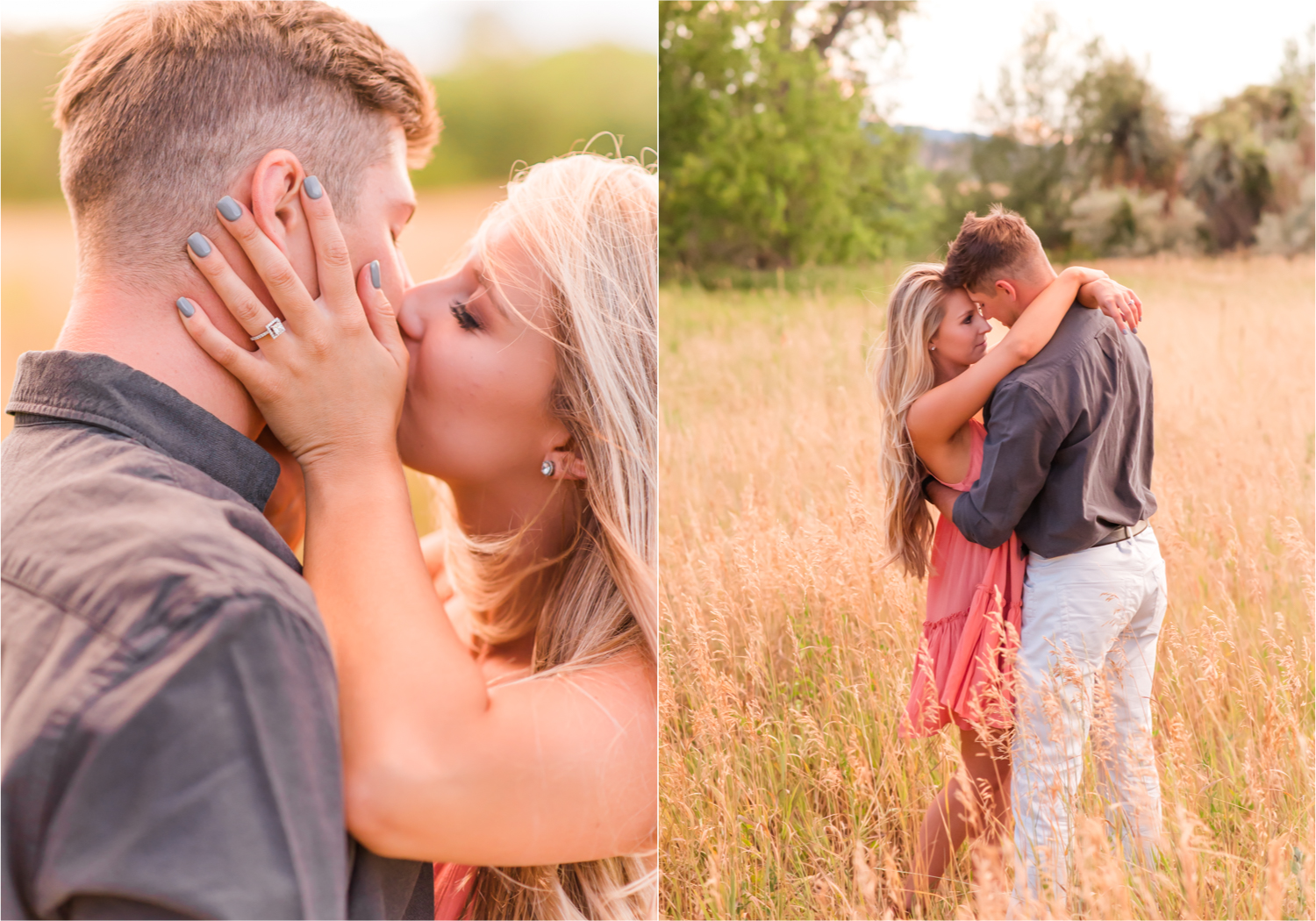 Romantic Winery engagement at Sweet Heart Winery in Loveland  | Britni Girard Photography, Colorado Wedding Photographer | Strolls along the Big Thompson River at Sunset, toasting their engagement with Sweet Heart Wine and dancing in the field during sunset