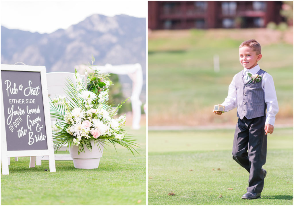 Elegant wedding on the chipping green at Cheyenne Mountain Resort | Britni Girard Photography | Colorado Wedding Photo and Video Team | Ring Bearer