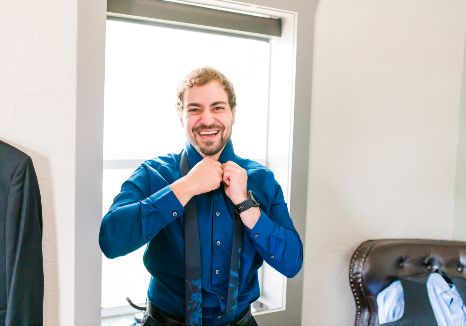 Romantic and Rustic Wedding at The Mill in Windsor | Britni Girard Photography | Colorado based wedding photography and videography team | Groom portraits | Royal Blue and White Wedding | Groomsmen attire from Express