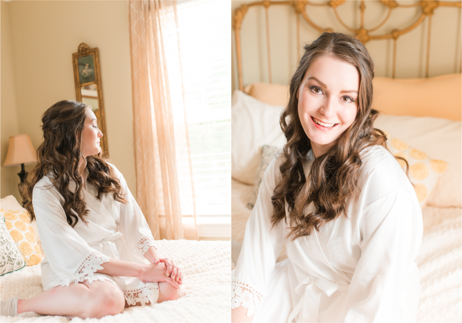 Summer Ellis Ranch Wedding in Loveland Colorado | Britni Girard Photography | Wedding Photo and Video Team | Bride hair Dondi AtWow from Sola Salon in Loveland | Getting Ready at Air BnB | Bride in robe on bed
