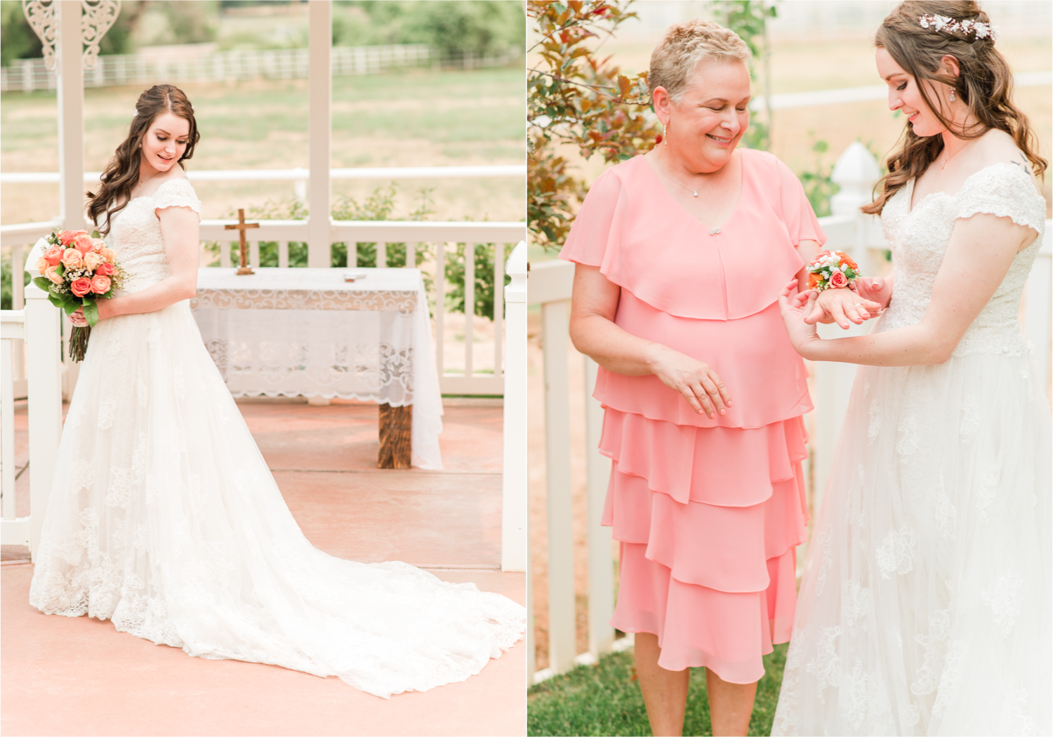Summer Ellis Ranch Wedding in Loveland Colorado | Britni Girard Photography | Wedding Photo and Video Team | Bride hair Dondi AtWow from Sola Salon in Loveland | Floral hair crystals | Bridal Portraits | Orange Bouquet | Gazebo Bridal Portraits