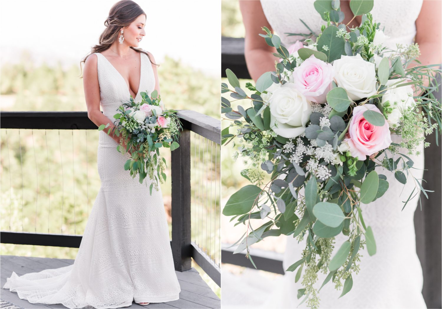 Autumn mountain wedding in Florence Colorado | Britni Girard Photography | Colorado Wedding Photo and Video Team | Mountainside Cabin for intimate wedding with rustic farm-tables and romantic details | Wedding Colors White, Dusty Rose and Sage | Bride Portraits overlooking mountains | Florals by Skyway Creations