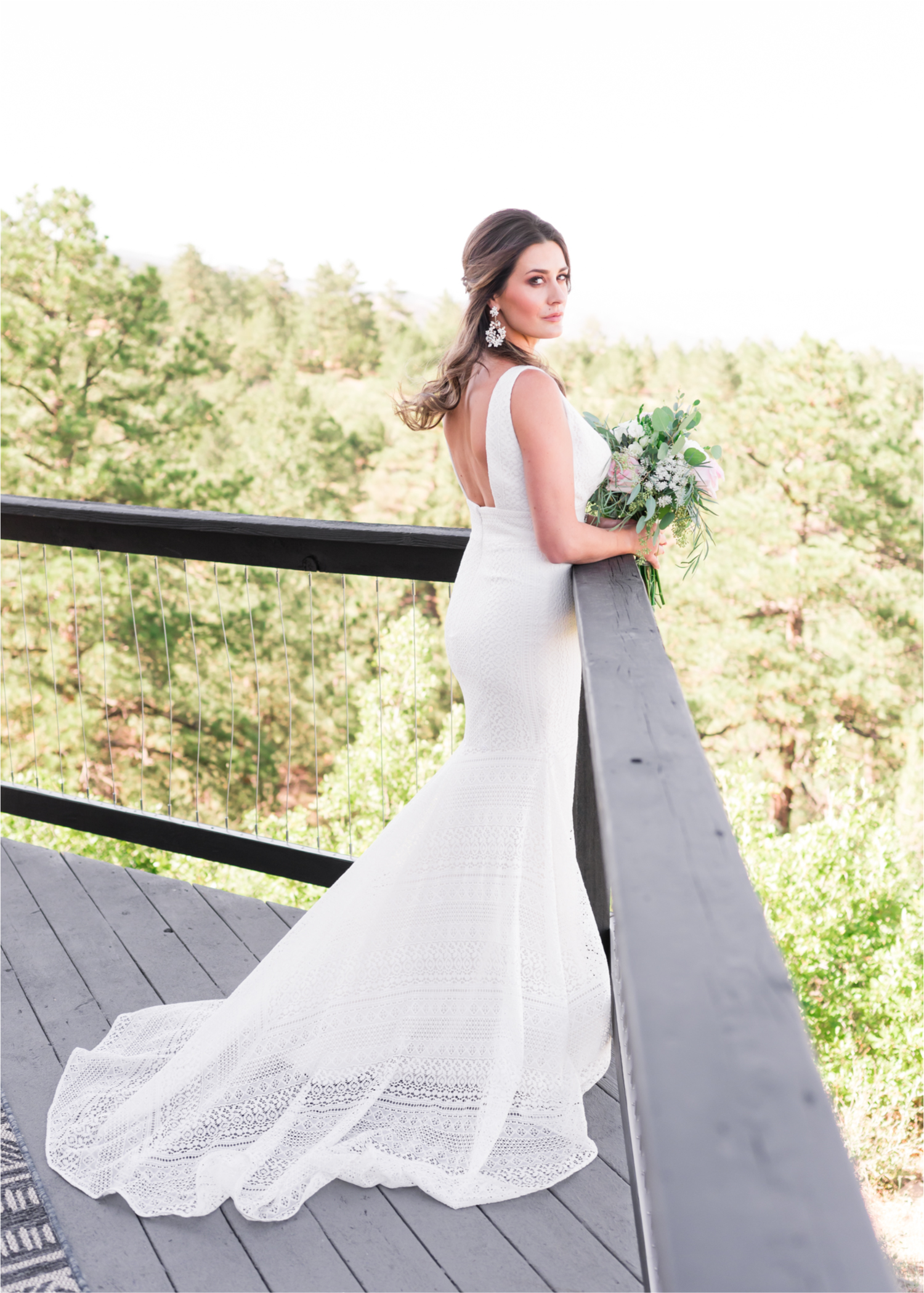 Autumn mountain wedding in Florence Colorado | Britni Girard Photography | Colorado Wedding Photo and Video Team | Mountainside Cabin for intimate wedding with rustic farm-tables and romantic details | Wedding Colors White, Dusty Rose and Sage | Bride Portraits overlooking mountains | Florals by Skyway Creations