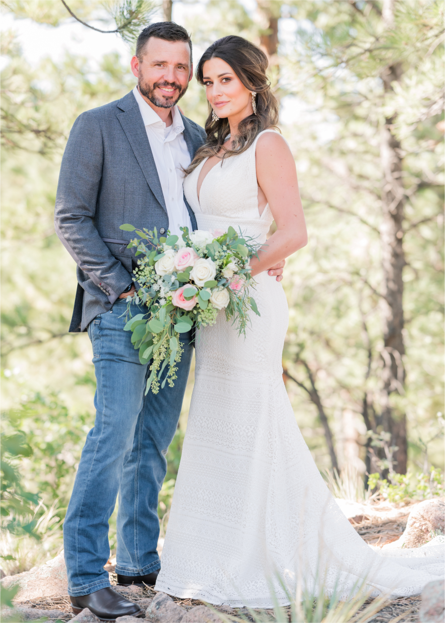 Autumn mountain wedding in Florence Colorado | Britni Girard Photography | Colorado Wedding Photo and Video Team | Mountainside Cabin for intimate wedding with rustic farm-tables and romantic details | Wedding Colors White, Dusty Rose and Sage | Florals by Skyway Creations  | Bride and Groom Portraits in the Mountains | First Look