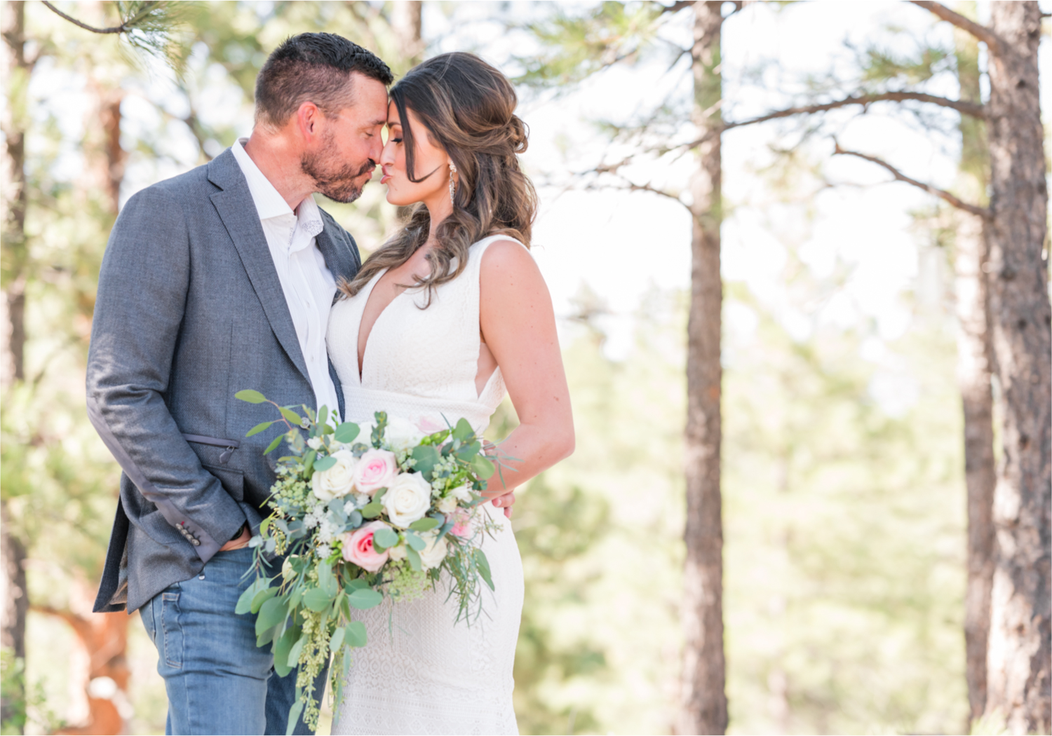 Autumn mountain wedding in Florence Colorado | Britni Girard Photography | Colorado Wedding Photo and Video Team | Mountainside Cabin for intimate wedding with rustic farm-tables and romantic details | Wedding Colors White, Dusty Rose and Sage | Florals by Skyway Creations  | Bride and Groom Portraits in the Mountains | First Look