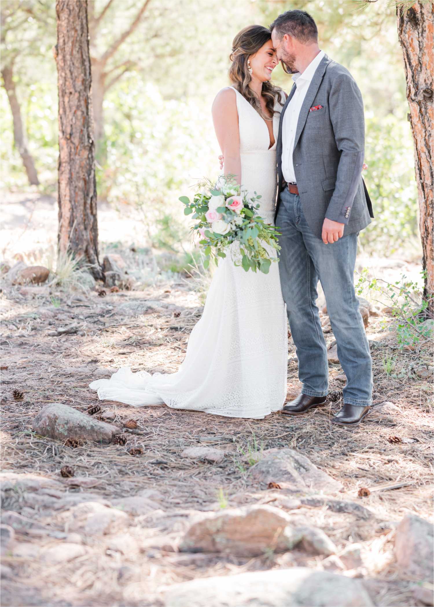 Autumn mountain wedding in Florence Colorado | Britni Girard Photography | Colorado Wedding Photo and Video Team | Mountainside Cabin for intimate wedding with rustic farm-tables and romantic details | Wedding Colors White, Dusty Rose and Sage | Florals by Skyway Creations  | Bride and Groom Portraits in the Mountains