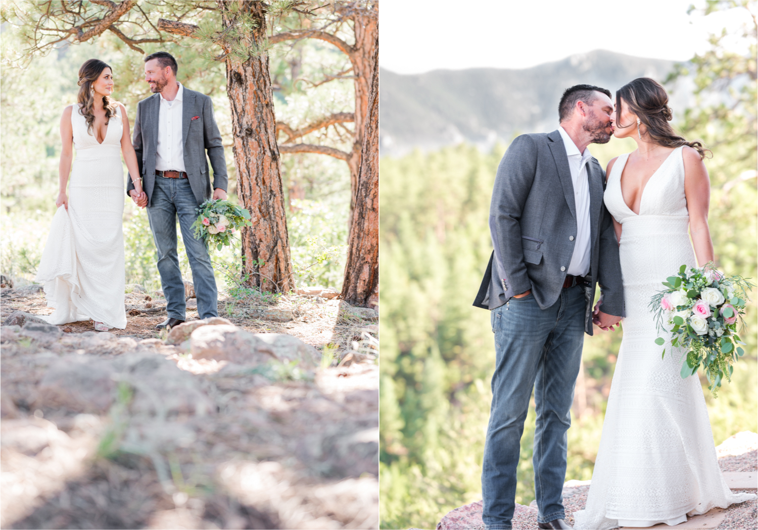 Autumn mountain wedding in Florence Colorado | Britni Girard Photography | Colorado Wedding Photo and Video Team | Mountainside Cabin for intimate wedding with rustic farm-tables and romantic details | Wedding Colors White, Dusty Rose and Sage | Florals by Skyway Creations  | Bride and Groom Portraits in the Mountains