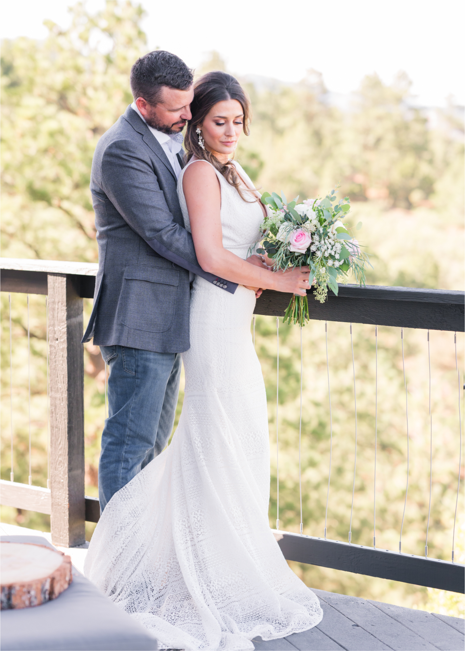 Autumn mountain wedding in Florence Colorado | Britni Girard Photography | Colorado Wedding Photo and Video Team | Mountainside Cabin for intimate wedding with rustic farm-tables and romantic details | Wedding Colors White, Dusty Rose and Sage | Florals by Skyway Creations  | Bride and Groom Portraits in the Mountains
