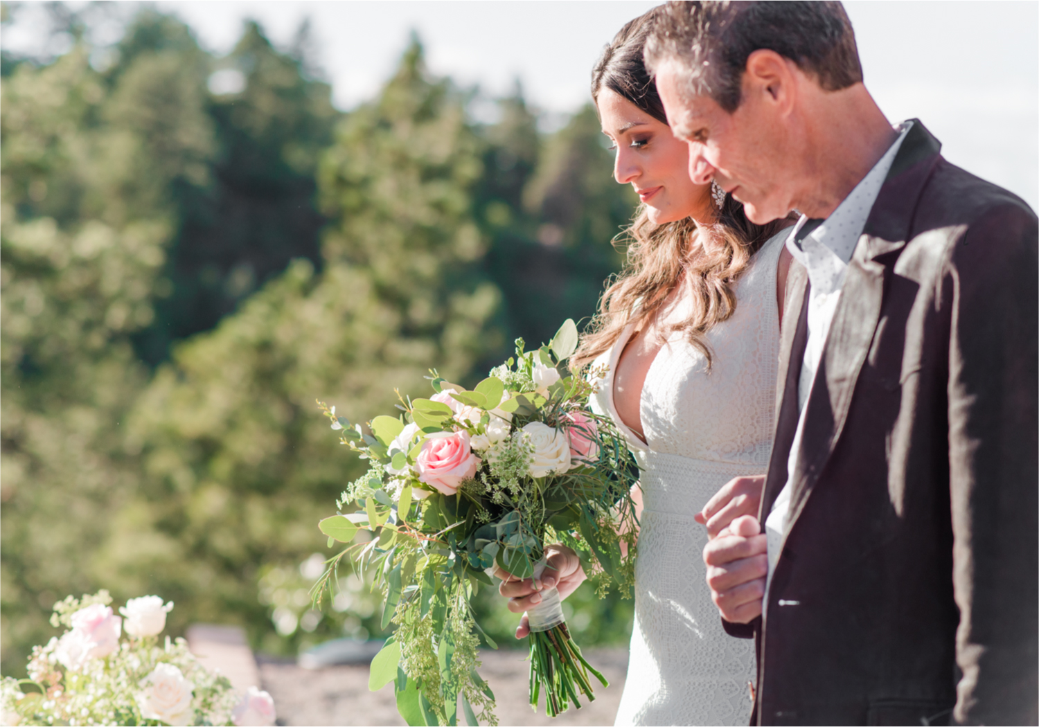 Autumn mountain wedding in Florence Colorado | Britni Girard Photography | Colorado Wedding Photo and Video Team | Mountainside Cabin for intimate wedding with rustic farm-tables and romantic details | Wedding Colors White, Dusty Rose and Sage | Florals by Skyway Creations 