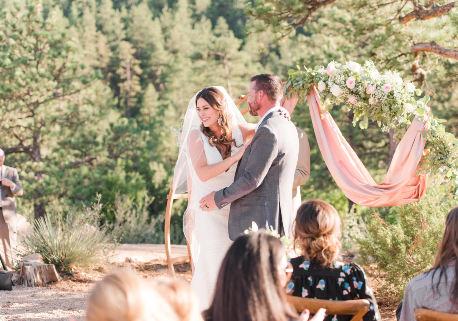 Autumn mountain wedding in Florence Colorado | Britni Girard Photography | Colorado Wedding Photo and Video Team | Mountainside Cabin for intimate wedding with rustic farm-tables and romantic details | Wedding Colors White, Dusty Rose and Sage | Catering by The Picnic Basket | Florals by Skyway Creations | Rocky Mountain Beverage Burro