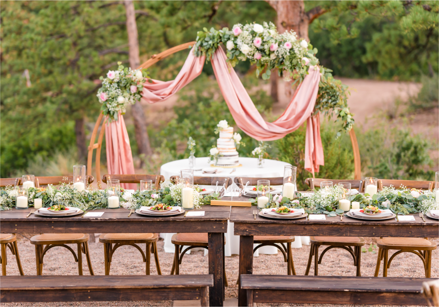 Autumn mountain wedding in Florence Colorado | Britni Girard Photography | Colorado Wedding Photo and Video Team | Mountainside Cabin for intimate wedding with rustic farm-tables and romantic details | Wedding Colors White, Dusty Rose and Sage | Catering by The Picnic Basket | Florals by Skyway Creations