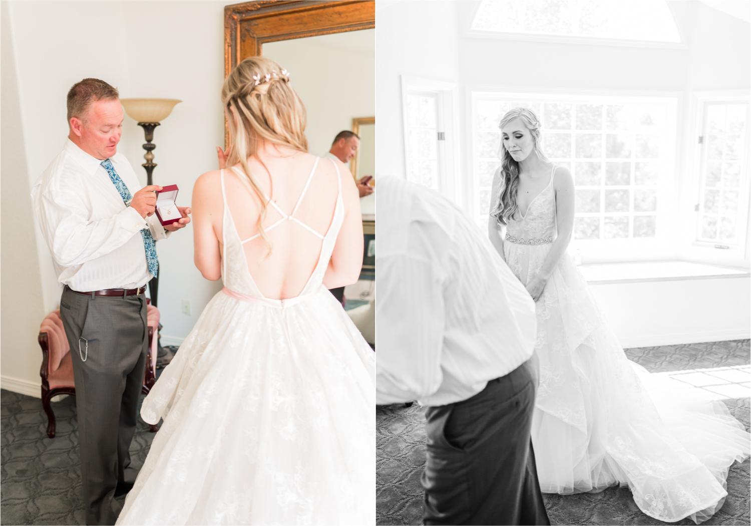 Romantic Whimsical Wedding at the Lionscrest Manor in Lyons, CO | Britni Girard Photography - Wedding Photo and Video Team | Rustic Fall Decor mixed in Burgundy, Blush, Gold and Sage | Wedding Dress from Anna Be Bridal by Hailey Paige | Hair and Makeup by Glam 5280 Chaundra Revier | Daddy Daughter First Look and Gift