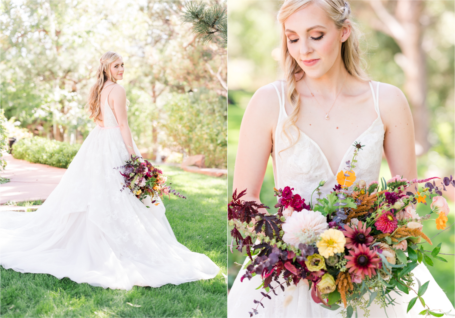 Romantic Whimsical Wedding at the Lionscrest Manor in Lyons, CO | Britni Girard Photography - Wedding Photo and Video Team | Rustic Fall Decor mixed in Burgundy, Blush, Gold and Sage | Wedding Dress from Anna Be Bridal by Hailey Paige | Hair and Makeup by Glam 5280 Chaundra Revier | Florals by Aflorae