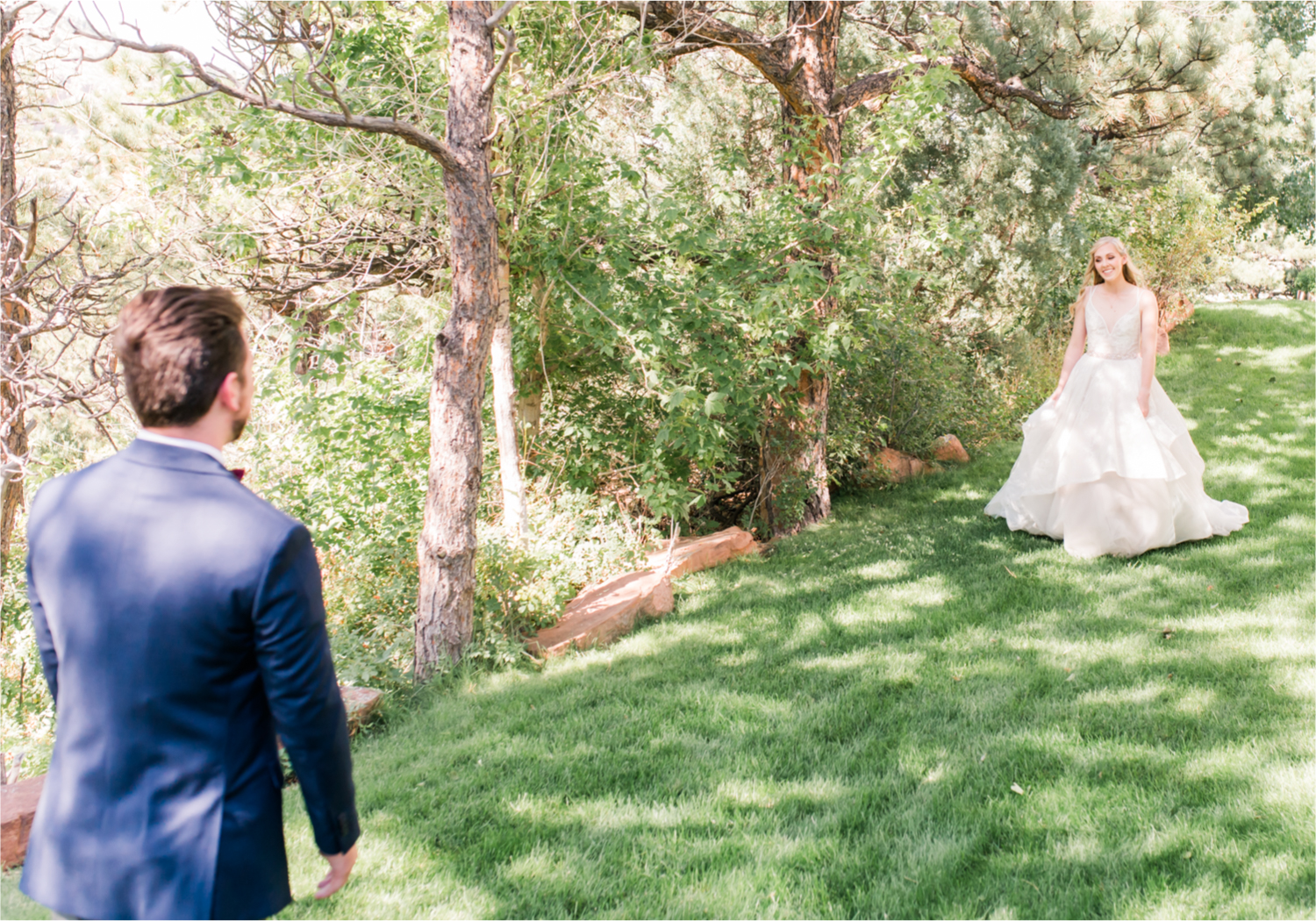 Romantic Whimsical Wedding at the Lionscrest Manor in Lyons, CO | Britni Girard Photography - Wedding Photo and Video Team | Rustic Fall Decor mixed in Burgundy, Blush, Gold and Sage | Groom in Custom Suit from Jos. a Banks | First Look in the garden