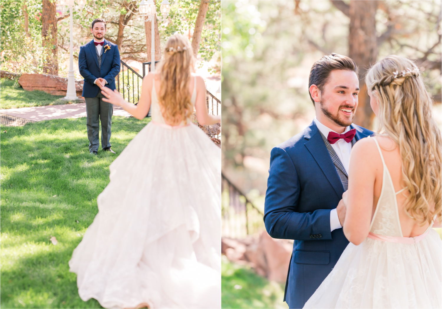 Romantic Whimsical Wedding at the Lionscrest Manor in Lyons, CO | Britni Girard Photography - Wedding Photo and Video Team | Rustic Fall Decor mixed in Burgundy, Blush, Gold and Sage | Groom in Custom Suit from Jos. a Banks | First Look in the garden