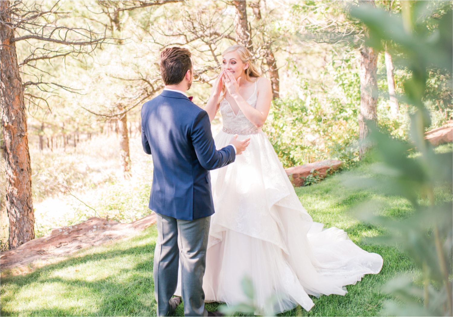 Romantic Whimsical Wedding at the Lionscrest Manor in Lyons, CO | Britni Girard Photography - Wedding Photo and Video Team | Rustic Fall Decor mixed in Burgundy, Blush, Gold and Sage | Groom in Custom Suit from Jos. a Banks | First Look in the garden
