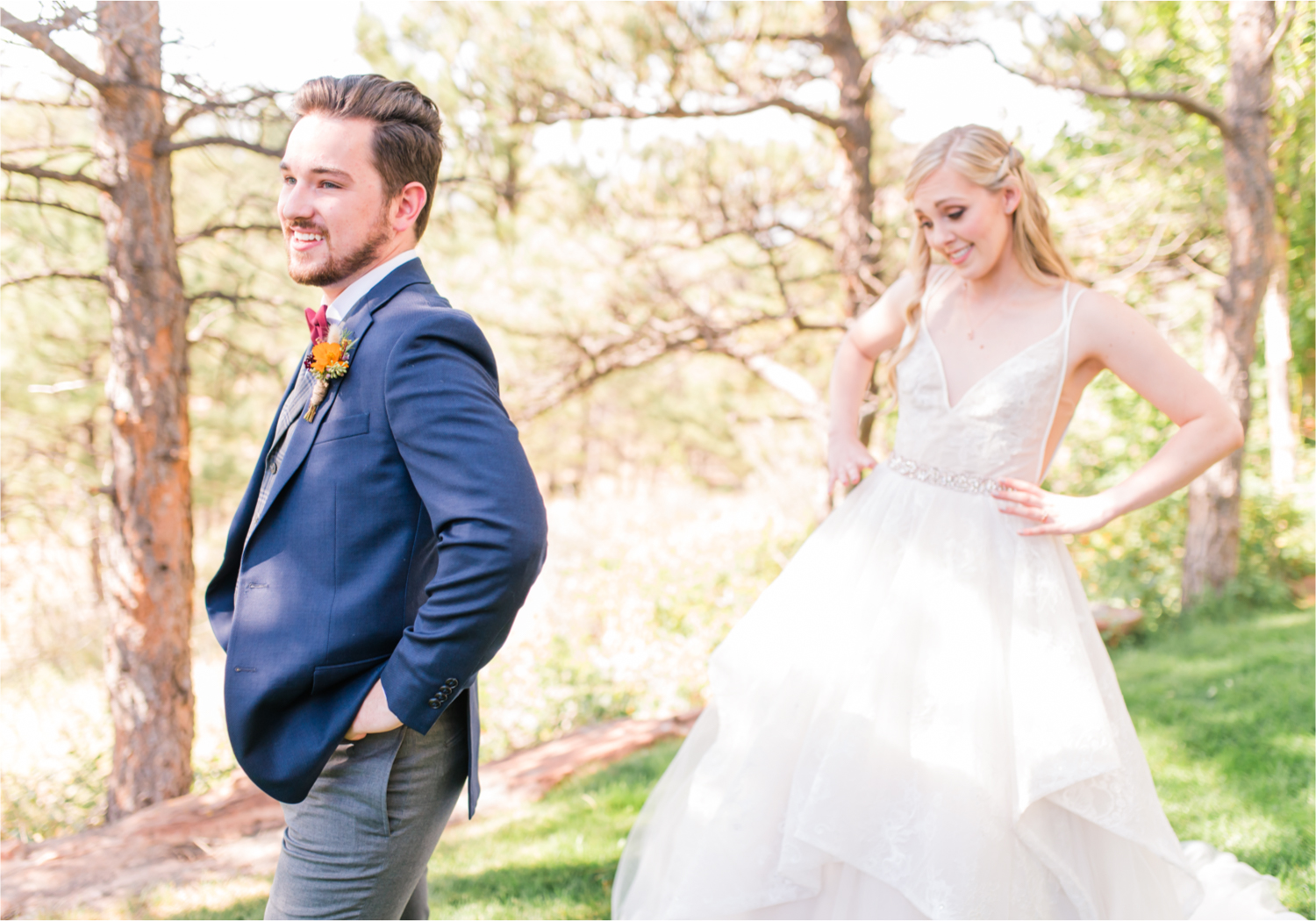 Romantic Whimsical Wedding at the Lionscrest Manor in Lyons, CO | Britni Girard Photography - Wedding Photo and Video Team | Rustic Fall Decor mixed in Burgundy, Blush, Gold and Sage | Groom in Custom Suit from Jos. a Banks | First Look in the garden