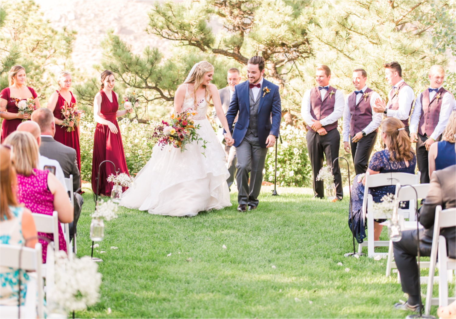 Romantic Whimsical Wedding at the Lionscrest Manor in Lyons, CO | Britni Girard Photography - Wedding Photo and Video Team | Rustic Fall Decor mixed in Burgundy, Blush, Gold and Sage | Wedding Dress from Anna Be Bridal by Hailey Paige | Hair and Makeup by Glam 5280 Chaundra Revier | Florals by Aflorae | Ceremony Site overlooking the Rocky Mountains | Mountaintop Ceremony before Sunset