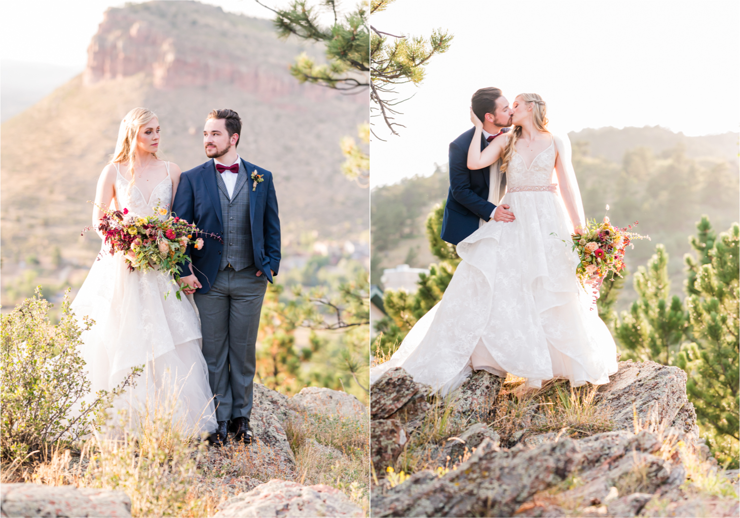 Romantic Whimsical Wedding at the Lionscrest Manor in Lyons, CO | Britni Girard Photography - Wedding Photo and Video Team | Rustic Fall Decor mixed in Burgundy, Blush, Gold and Sage | Groom in Custom Suit from Jos. a Banks | Romantic Bride and Groom Portraits in the rocky mountains | Wedding Dress from Anna Be Bridal by Hailey Paige | Hair and Makeup by Glam 5280 Chaundra Revier | Florals by Aflorae | Fine Art Wedding Photography