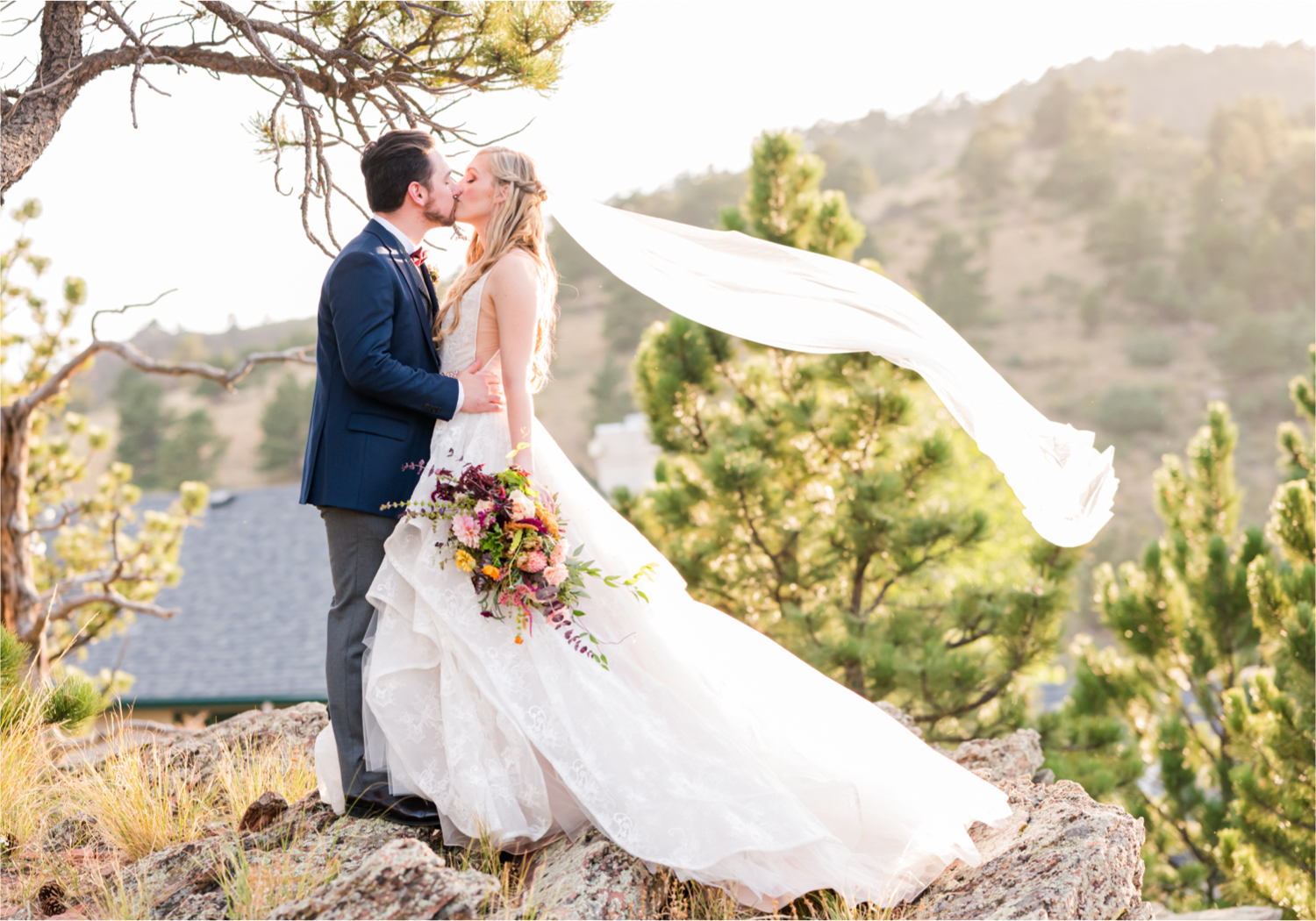 Romantic Whimsical Wedding at the Lionscrest Manor in Lyons, CO | Britni Girard Photography - Wedding Photo and Video Team | Rustic Fall Decor mixed in Burgundy, Blush, Gold and Sage | Groom in Custom Suit from Jos. a Banks | Romantic Bride and Groom Portraits in the rocky mountains | Wedding Dress from Anna Be Bridal by Hailey Paige | Hair and Makeup by Glam 5280 Chaundra Revier | Florals by Aflorae | Fine Art Wedding Photography