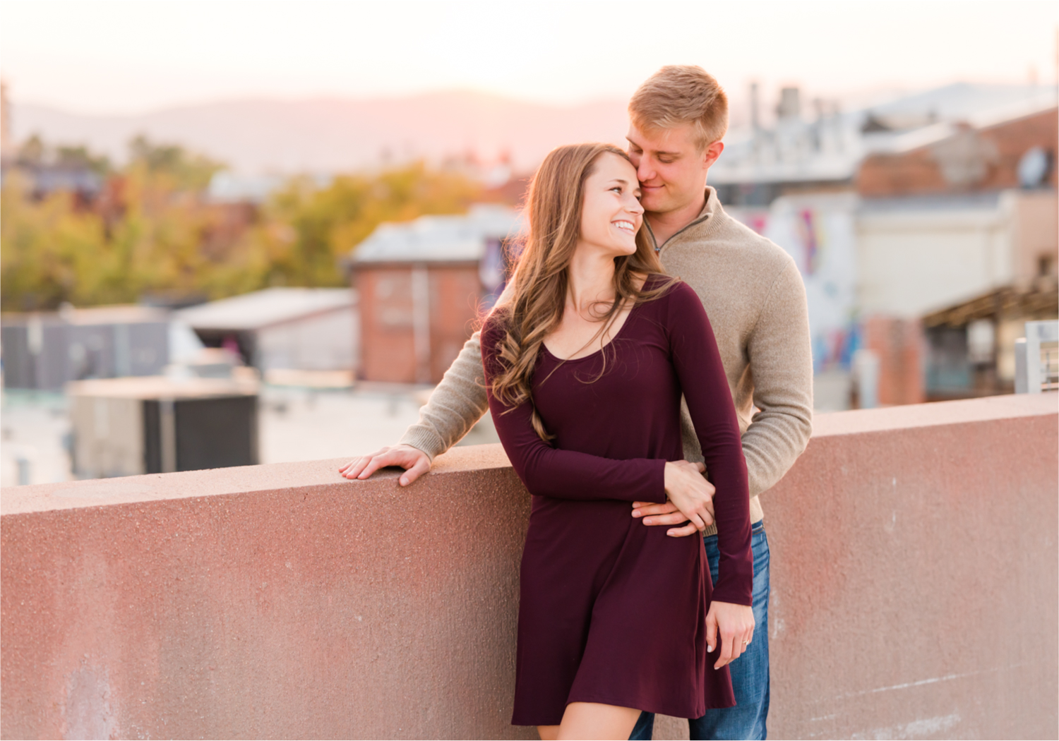 Fall Engagement in Old Town Fort Collins | Britni Girard Photography | Colorado Wedding Photography and Videography | Husband and Wife Team | Rooftop Sunset Engagement | with Rocky Mountains