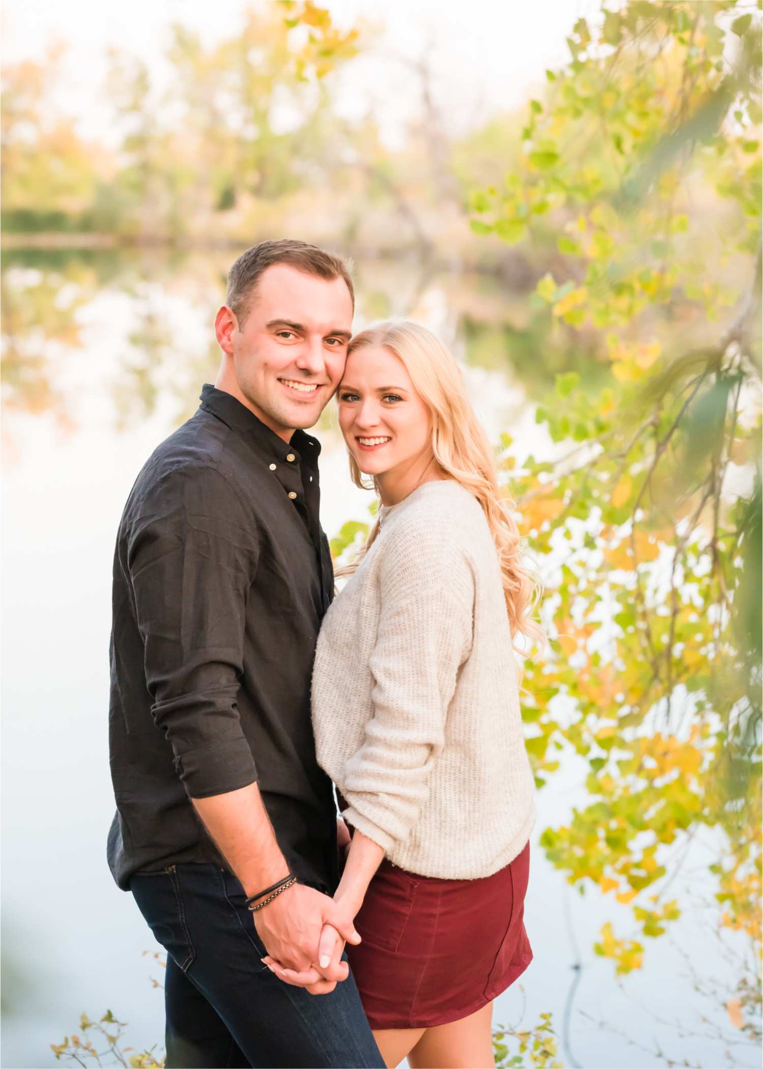 Romantic Fall Farmhouse Engagement at Prospect Ponds River Bend | Britni Girard Photography | Colorado Wedding Photographer and Videography team | Fall Leaves and Romantic Wine stroll in Fort Collins