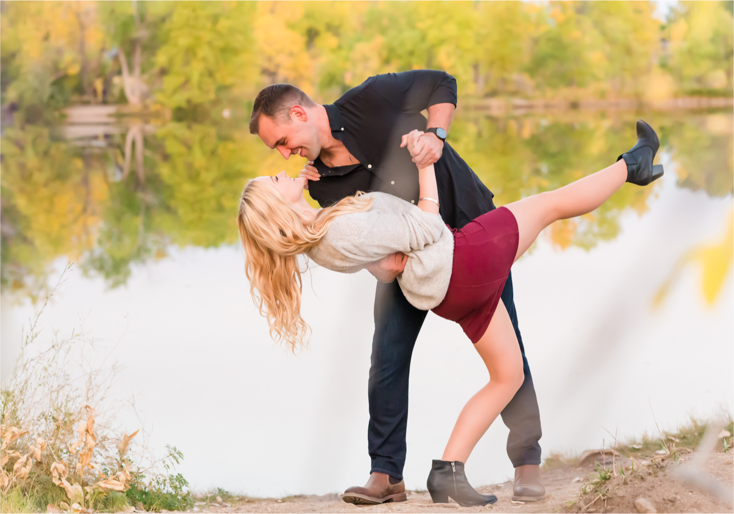 Romantic Fall Farmhouse Engagement at Prospect Ponds River Bend | Britni Girard Photography | Colorado Wedding Photographer and Videography team | Fall Leaves and Romantic Wine stroll in Fort Collins