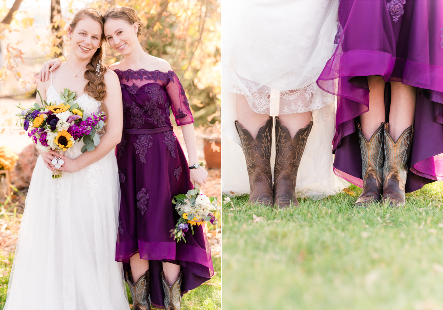 Rustic Fall Wedding at country home overlooking longs peak | Britni Girard Photography | Colorado Wedding Photography and Videography team | Fall colors, country fences leading to mountain views | Relaxed DIY wedding with elegant charm | Florals by Tahnee Wydra | Brides Dress from Abeille Bridal | Best Event Rentals
