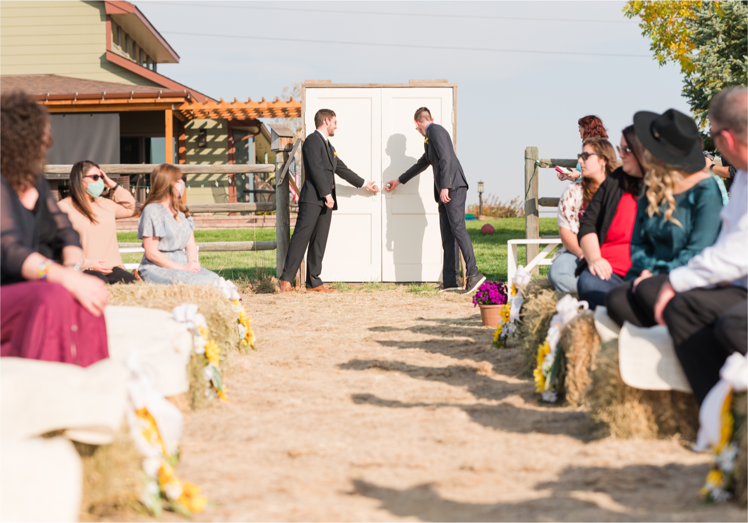 Rustic Fall Wedding at country home overlooking longs peak | Britni Girard Photography | Colorado Wedding Photography and Videography team | Fall colors, country fences leading to mountain views | Relaxed DIY wedding with elegant charm | Florals by Tahnee Wydra | Brides Dress from Abeille Bridal | Best Event Rentals