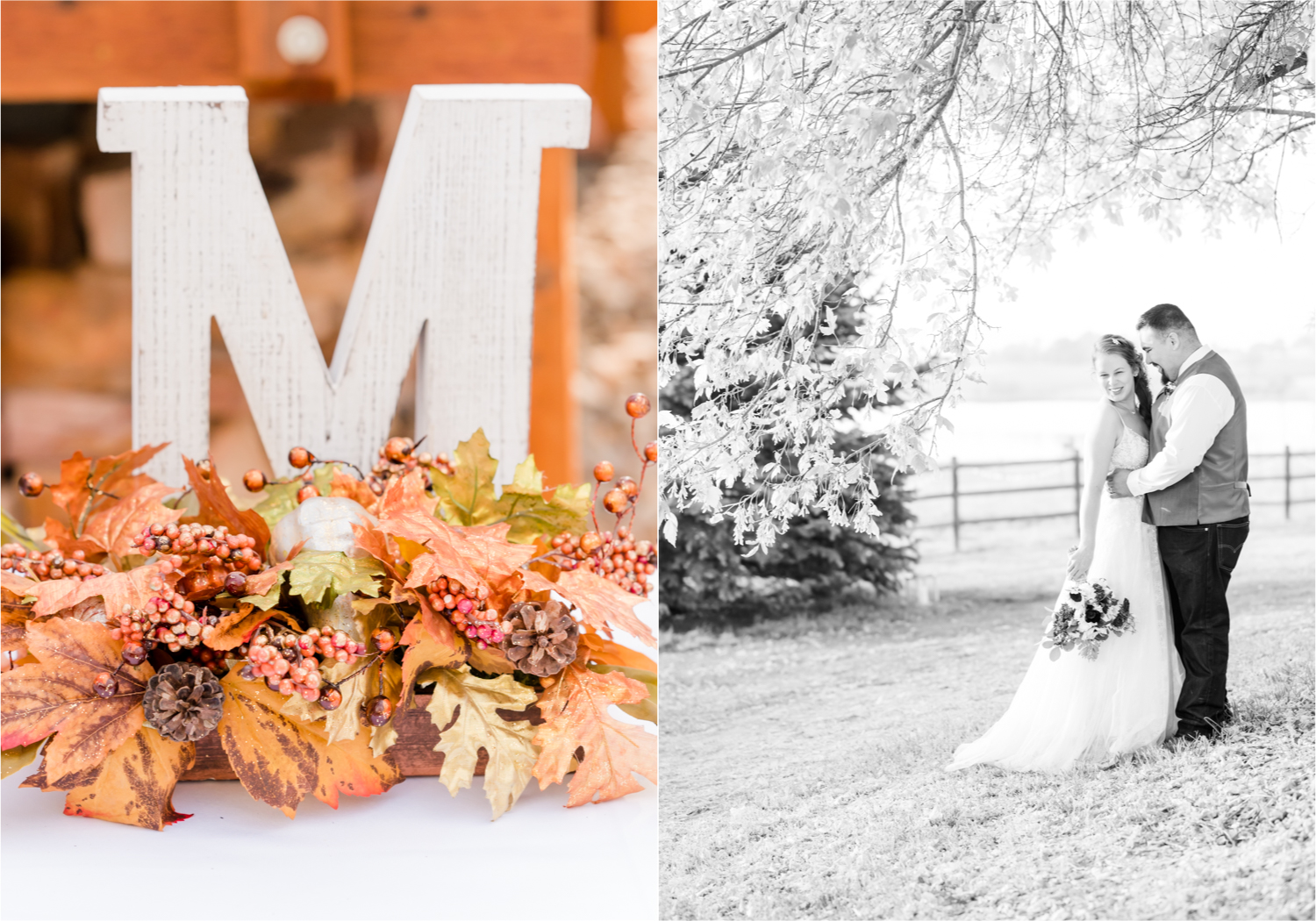 Rustic Fall Wedding at country home overlooking longs peak | Britni Girard Photography | Colorado Wedding Photography and Videography team | Fall colors, country fences leading to mountain views | Relaxed DIY wedding with elegant charm | Florals by Tahnee Wydra | Brides Dress from Abeille Bridal | Best Event Rentals