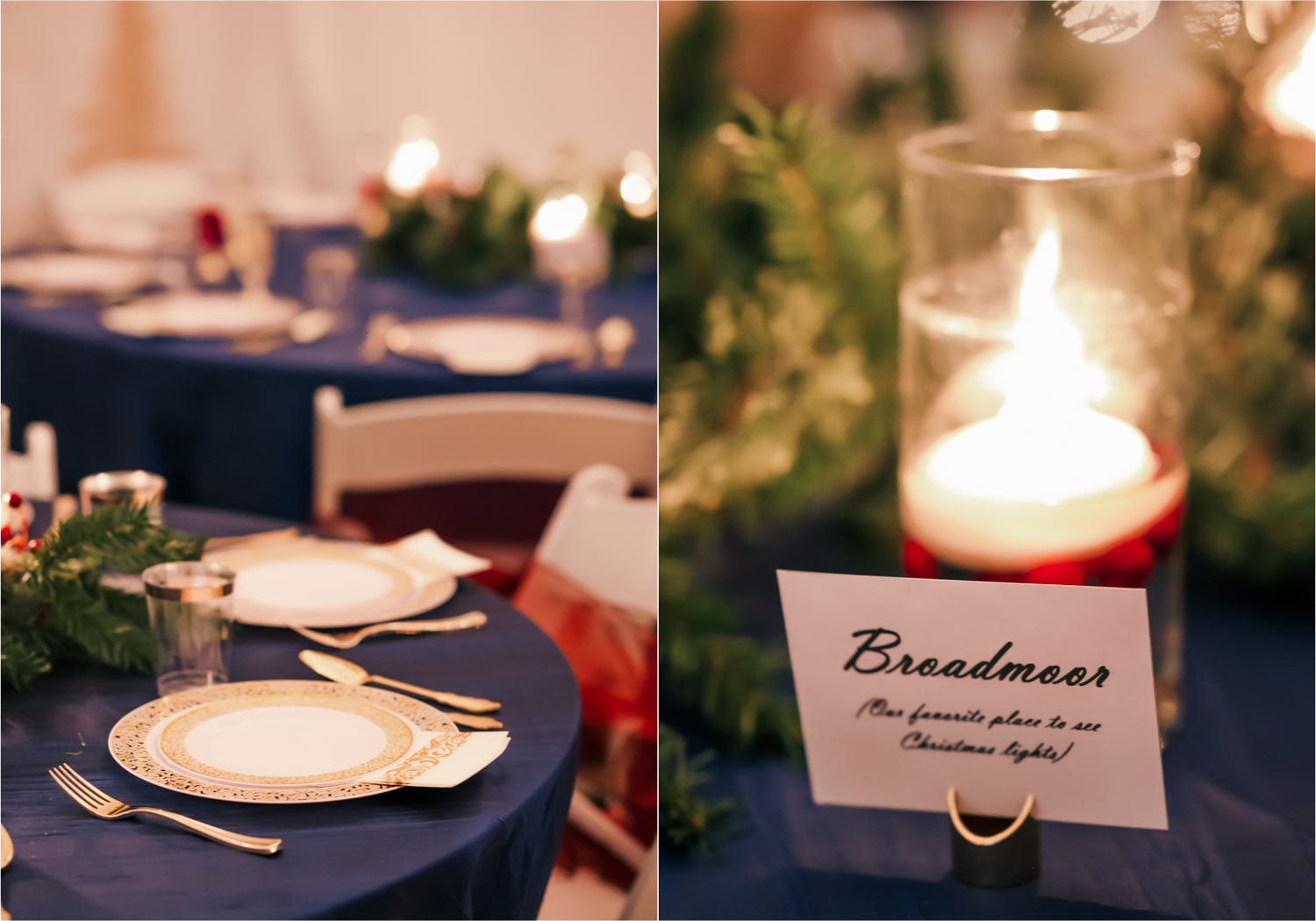 Winter Wonderland Wedding in Colorado Springs | Britni Girard Photography Colorado Wedding Photography and Film Team | Snow covered mountains and Christmas just a few days away | Annika + John's Nostalgic Winter Wedding | Bride's Dress iDream Bridal Essence of Australia | Air Force Academy | Reception with hand-painted mountain backdrops, candelight and Christmas trees.  Burgundy, Navy and Gold