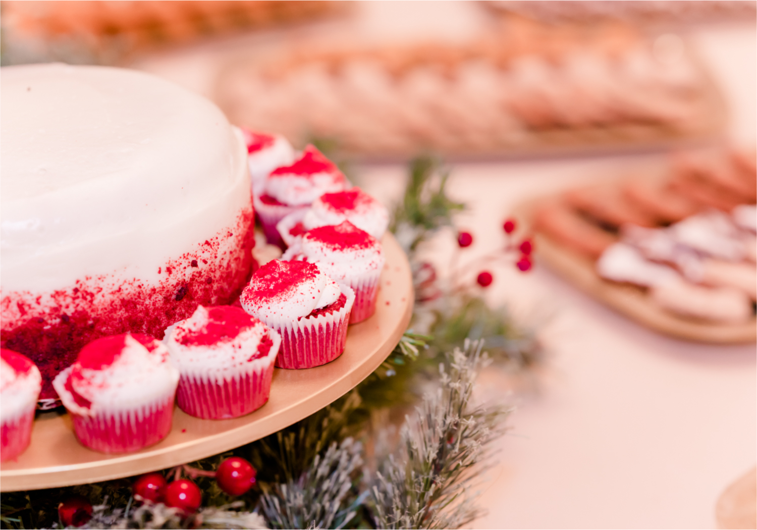 Winter Wonderland Wedding in Colorado Springs | Britni Girard Photography Colorado Wedding Photography and Film Team | Snow covered mountains and Christmas just a few days away | Annika + John's Nostalgic Winter Wedding | Bride's Dress iDream Bridal Essence of Australia | Air Force Academy | Reception with hand-painted mountain backdrops, candelight and Christmas trees.  Burgundy, Navy and Gold | Cakes by King Soopers with 7 types of Christmas Cookies