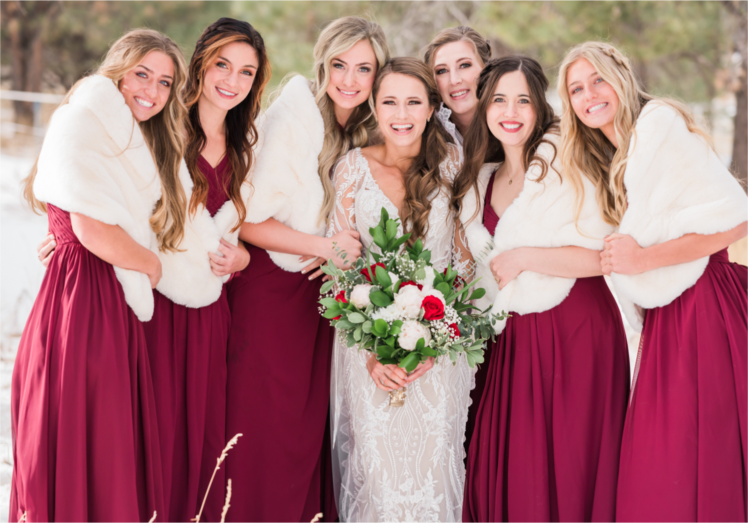 Winter Wonderland Wedding in Colorado Springs | Britni Girard Photography Colorado Wedding Photography and Film Team | Snow covered mountains and Christmas just a few days away | Annika + John's Nostalgic Winter Wedding | Bride's Dress iDream Bridal Essence of Australia | Air Force Academy | Bridesmaid First Look | Bridesmaid Dresses by Azazie